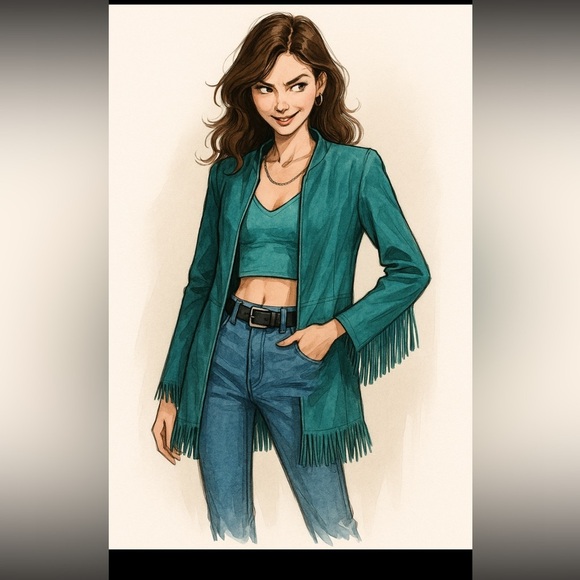 Jackets & Blazers - Dana Buchman Teal l Fringe Jacket color is in photo of real pc & less fringe
